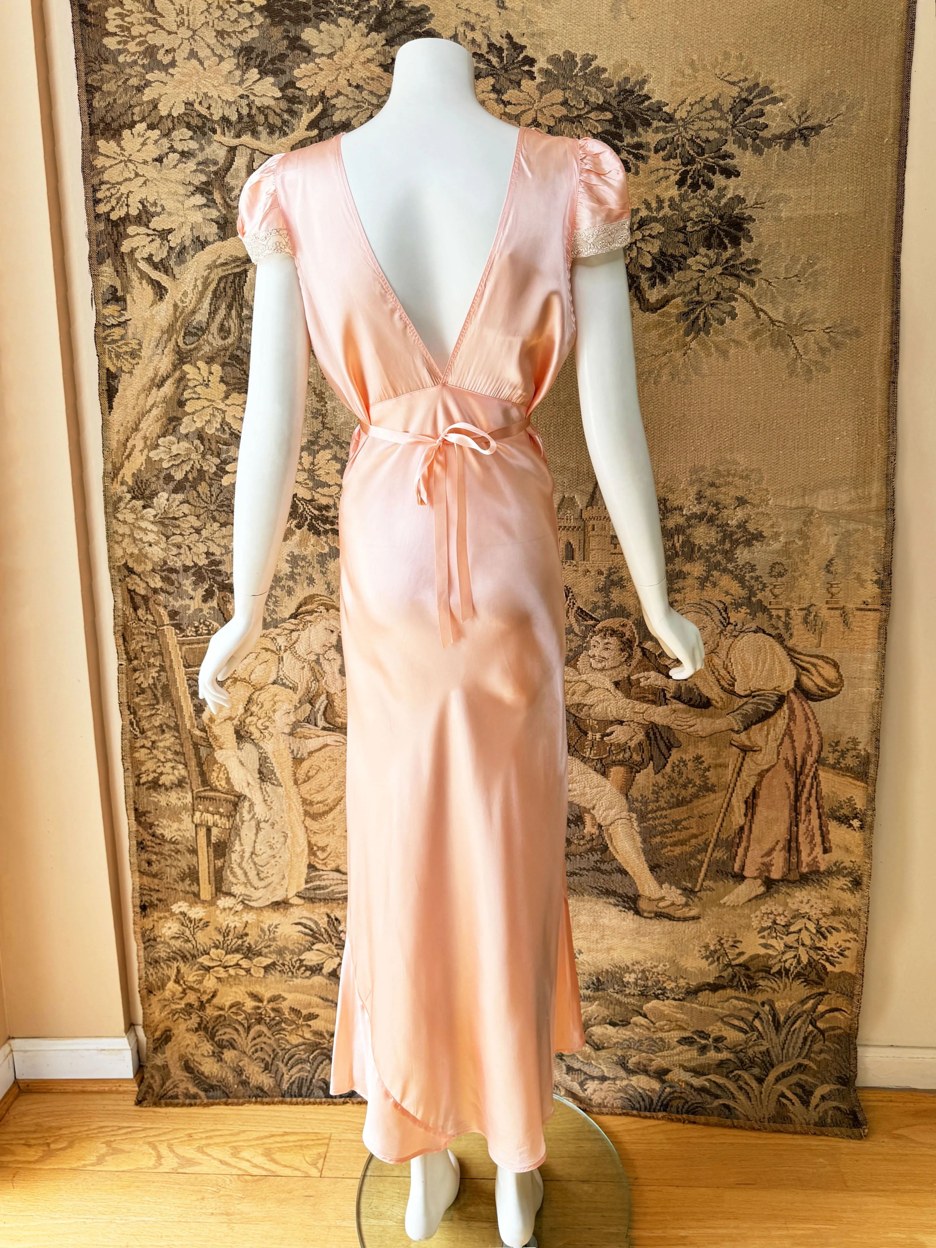 1930s Embroidered Satin Slip Dress