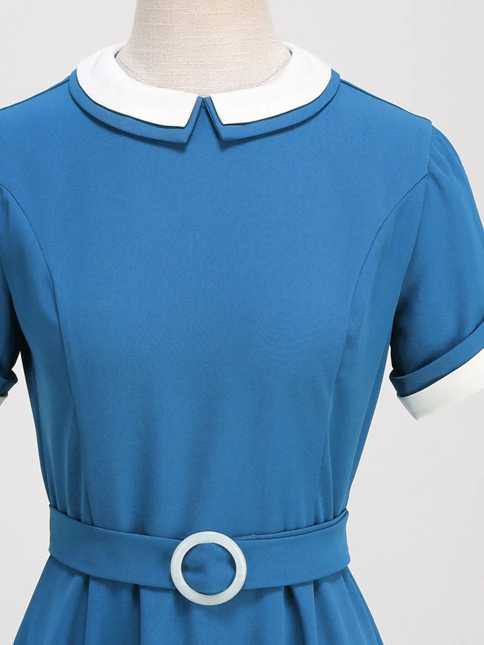 1950s Blue Peter Pan Collar Cap Sleeve Vintage Swing Dress