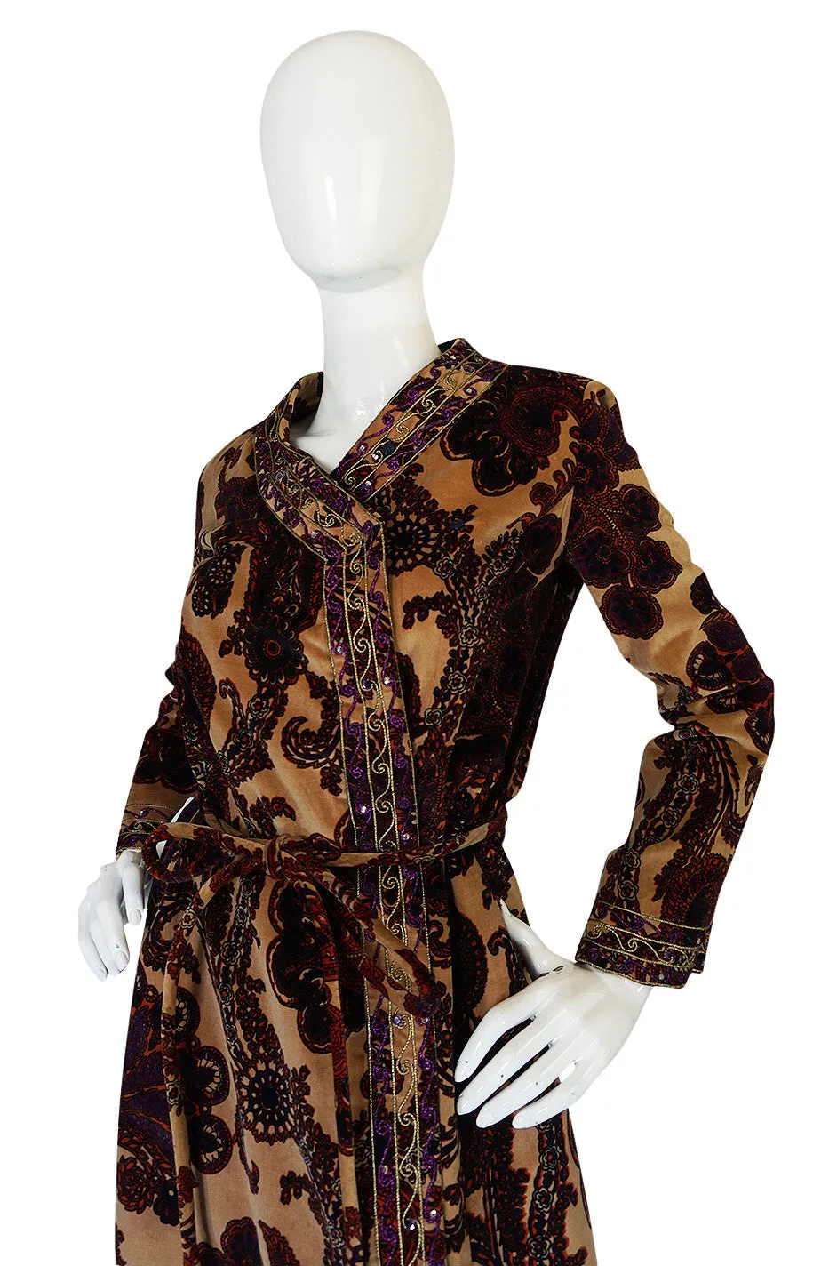1960s Mr Mort Rich Printed Velvet Wrap Dress or Coat
