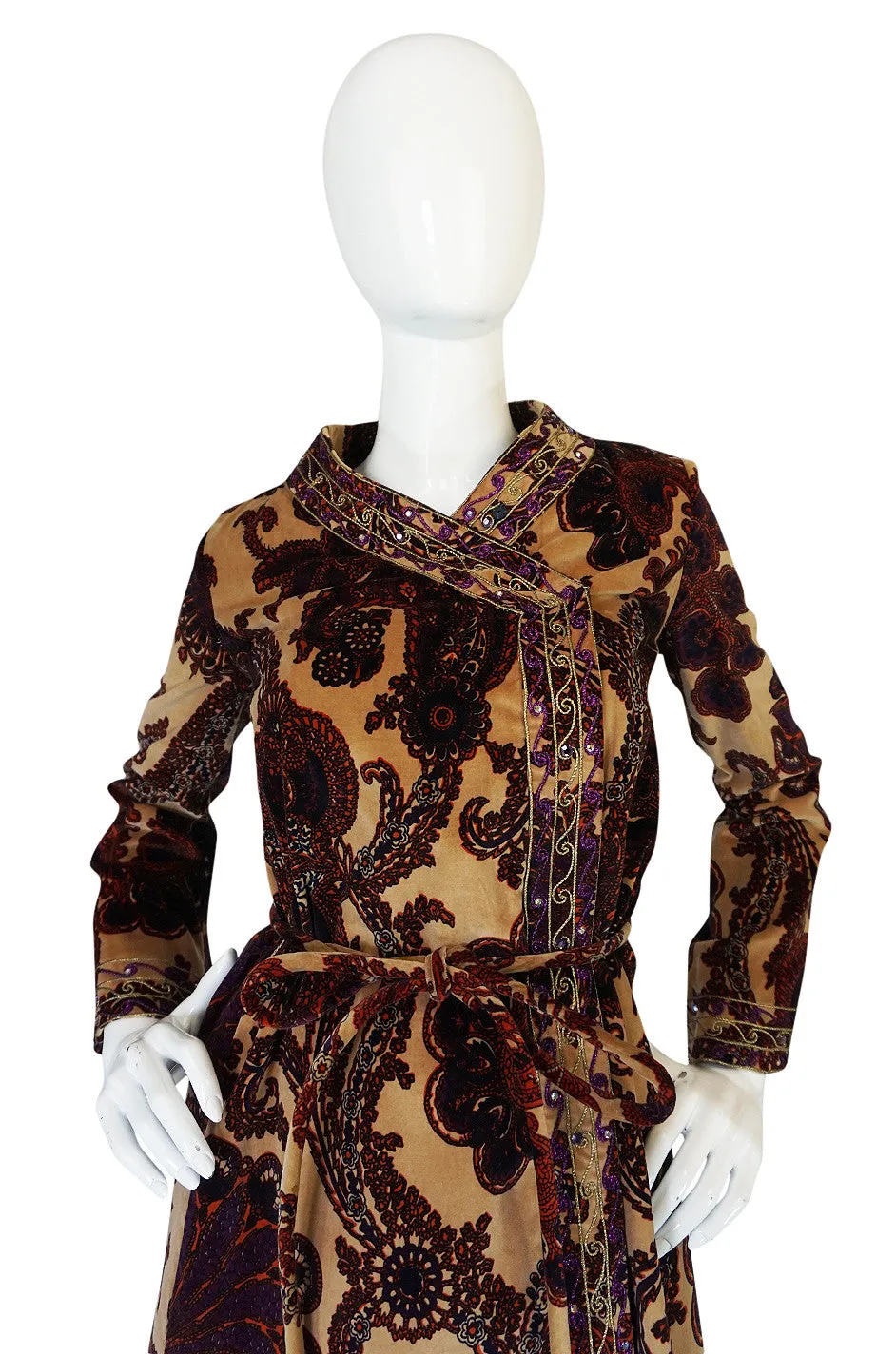 1960s Mr Mort Rich Printed Velvet Wrap Dress or Coat
