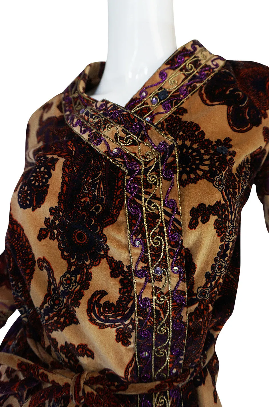 1960s Mr Mort Rich Printed Velvet Wrap Dress or Coat