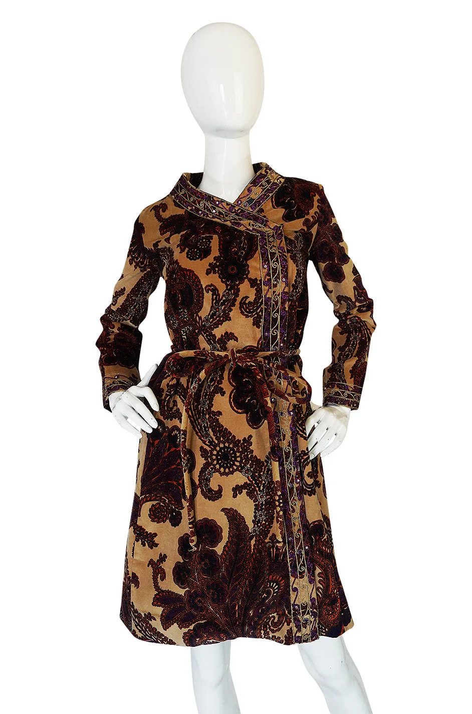 1960s Mr Mort Rich Printed Velvet Wrap Dress or Coat