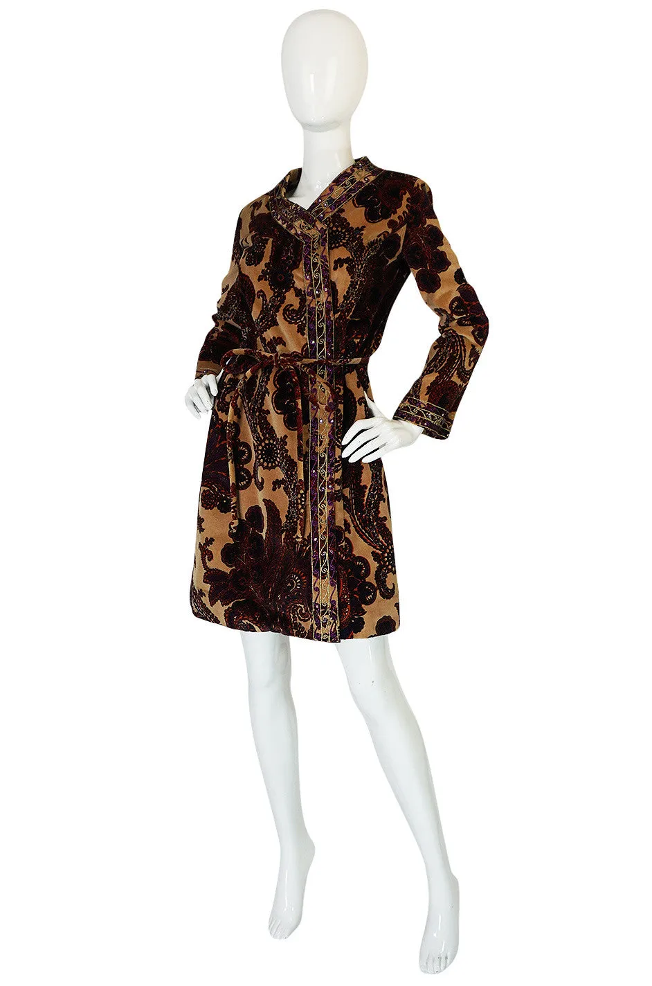 1960s Mr Mort Rich Printed Velvet Wrap Dress or Coat