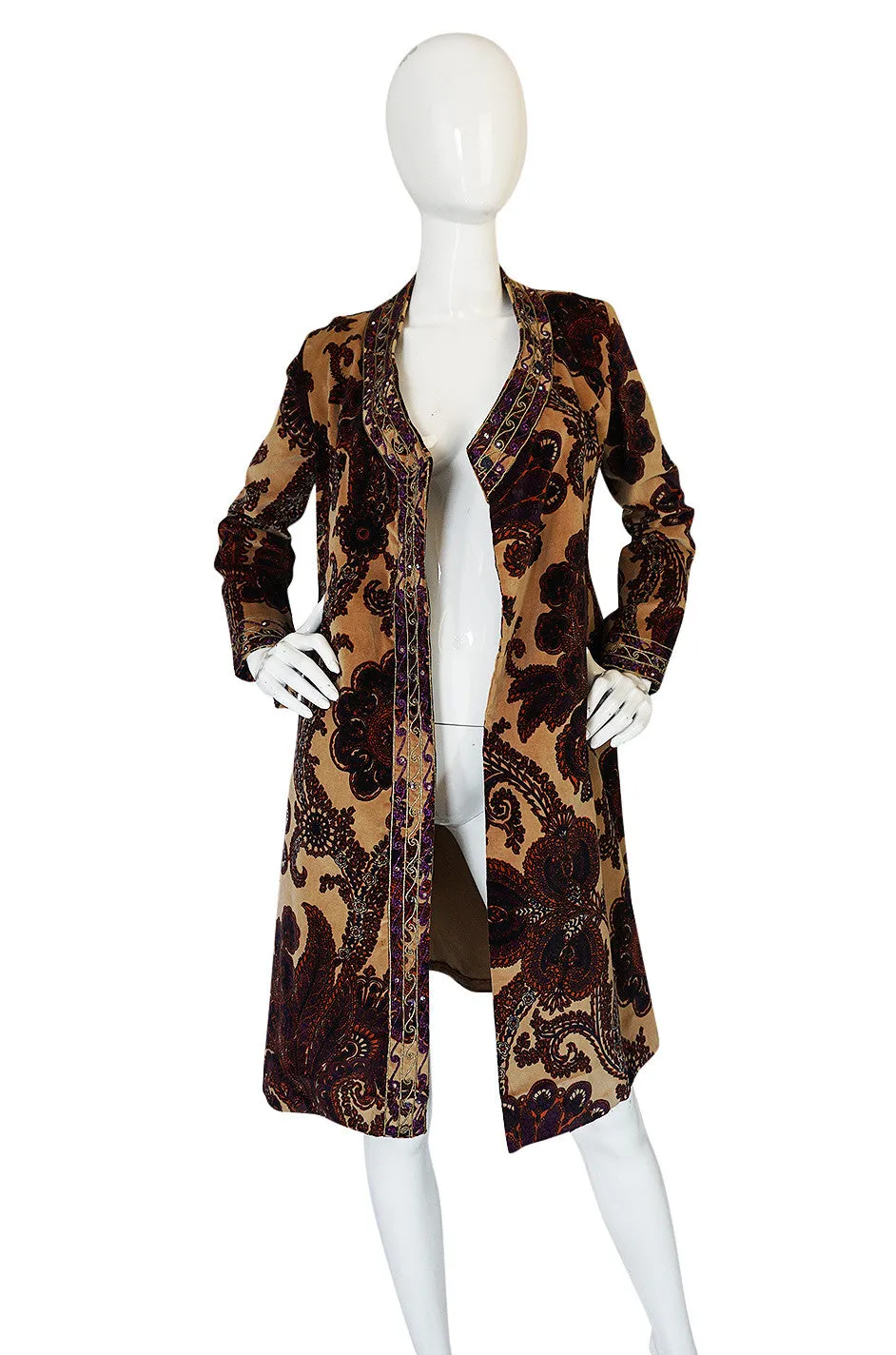 1960s Mr Mort Rich Printed Velvet Wrap Dress or Coat