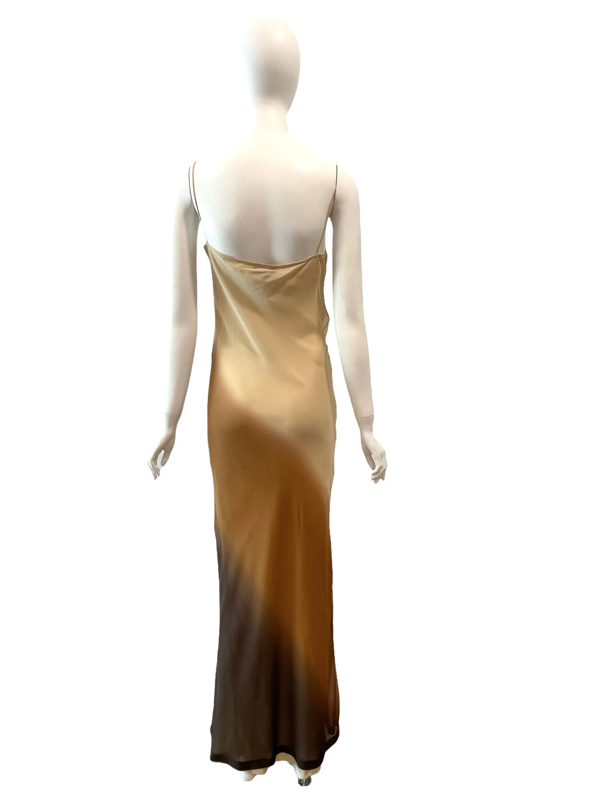 1997 GUCCI by Tom Ford Sheer Nude & Brown Ombre Silk Slip Dress