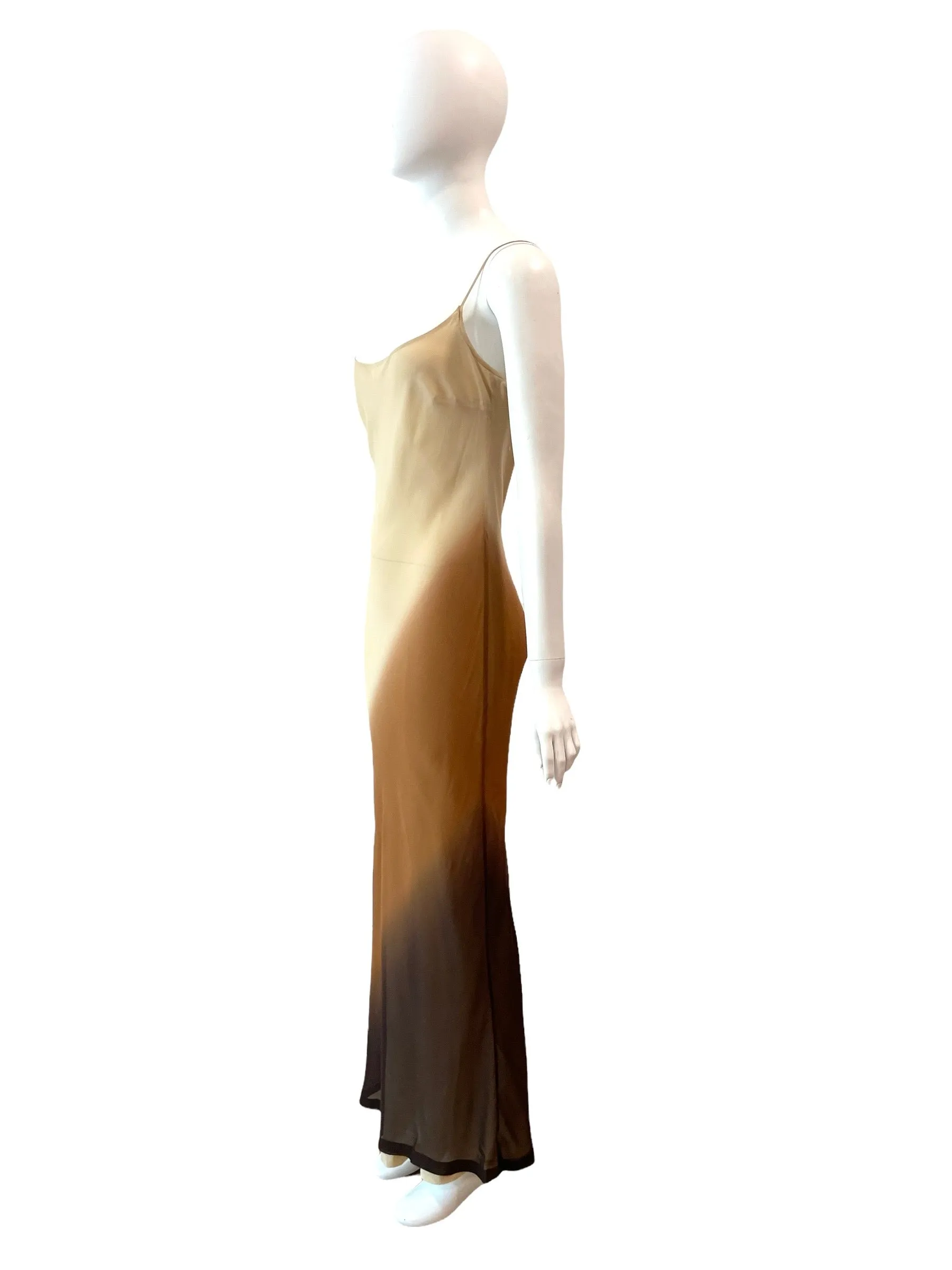 1997 GUCCI by Tom Ford Sheer Nude & Brown Ombre Silk Slip Dress