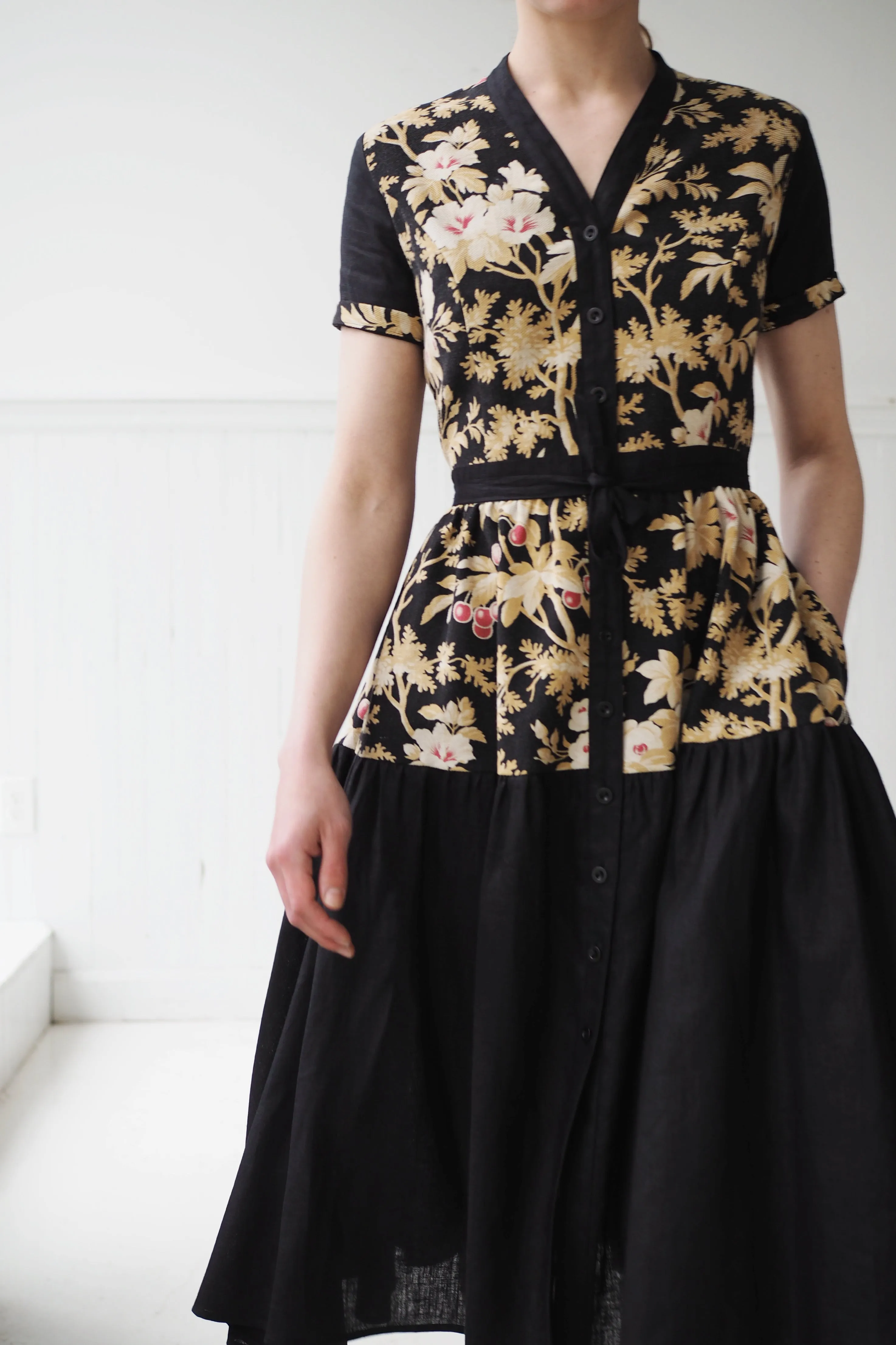 19th century cherry tree patched tiered dress xs,s