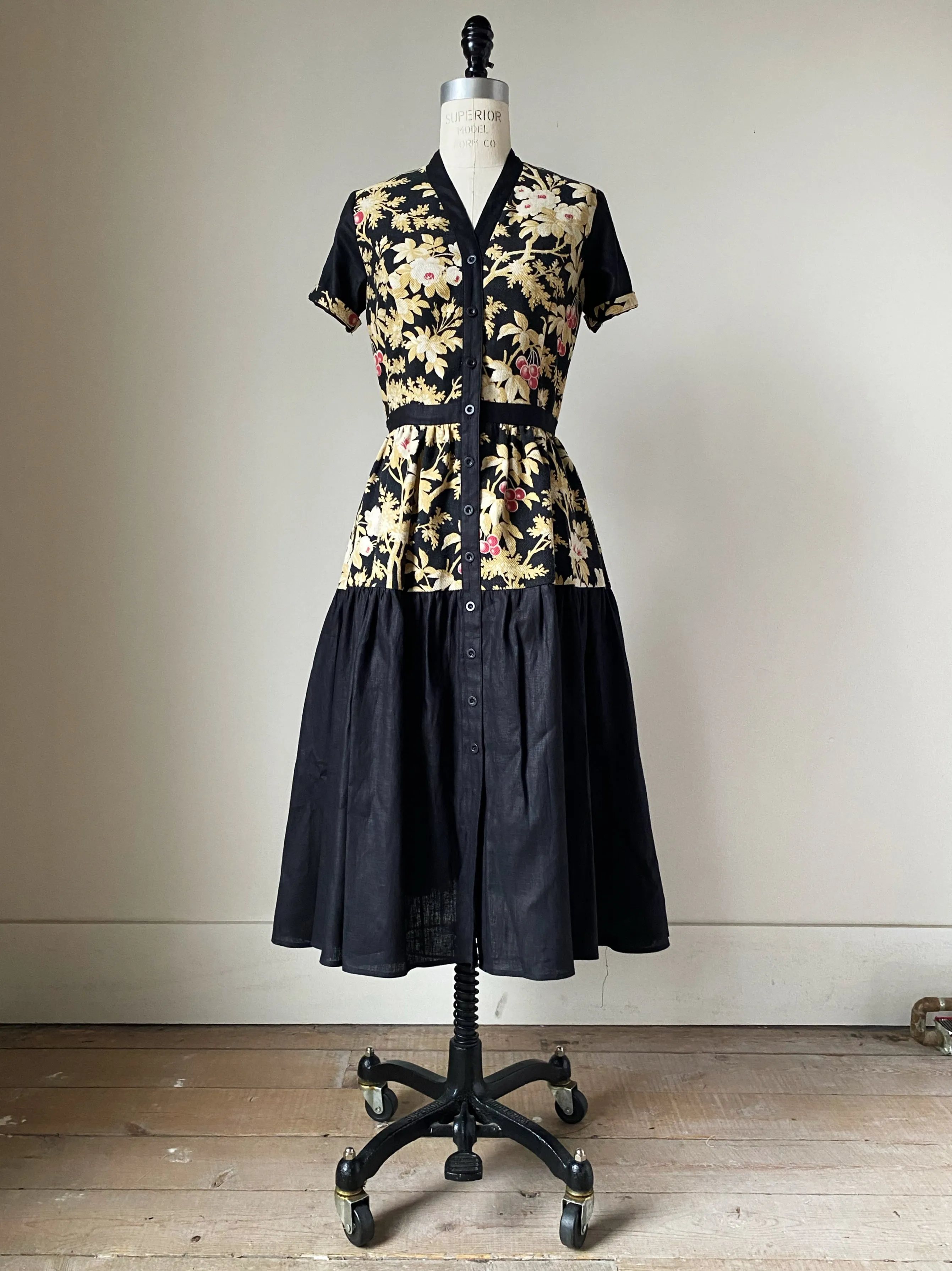 19th century cherry tree patched tiered dress xs,s