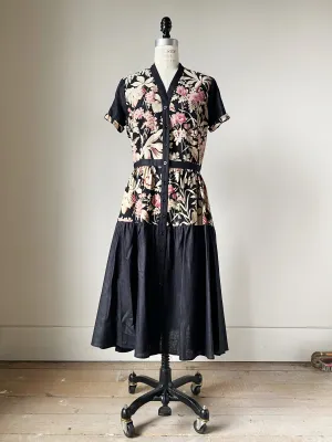 19th century faded pink floral print patched tiered dress m