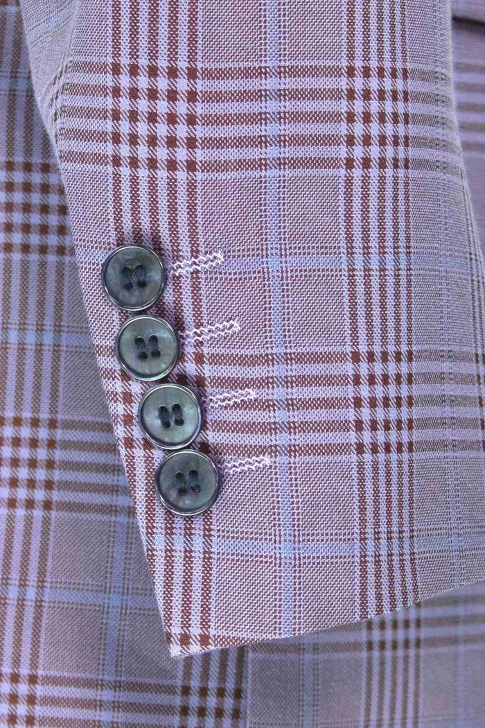 2 Piece Double Breasted Windowpane Suit (Light Purple) DRW-2