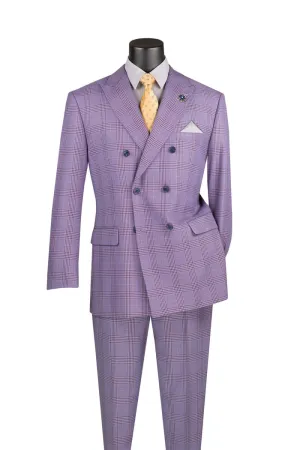 2 Piece Double Breasted Windowpane Suit (Light Purple) DRW-2