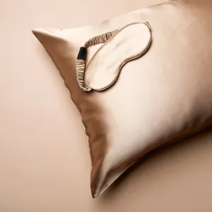 2 Pieces Set Natural Silk Sleeping Pillowcase with Eyemask 22 momme (Champagne)