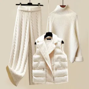 3-Piece Winter Set – Knitted Pants & Vest – Cozy Casual Look