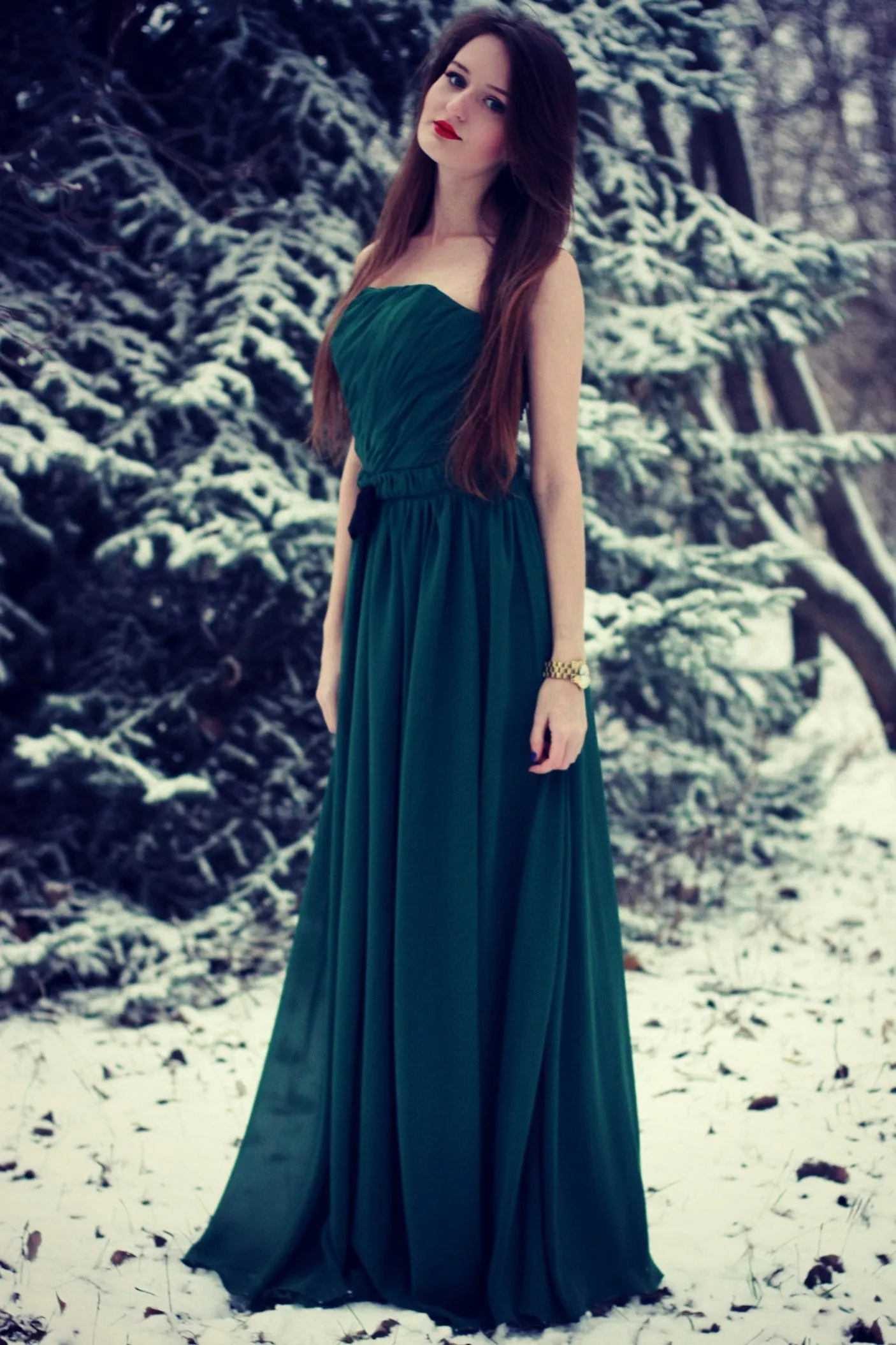 A-line Strapless Floor Length Chiffon Sleeveless Silk Ribbon Prom Dress