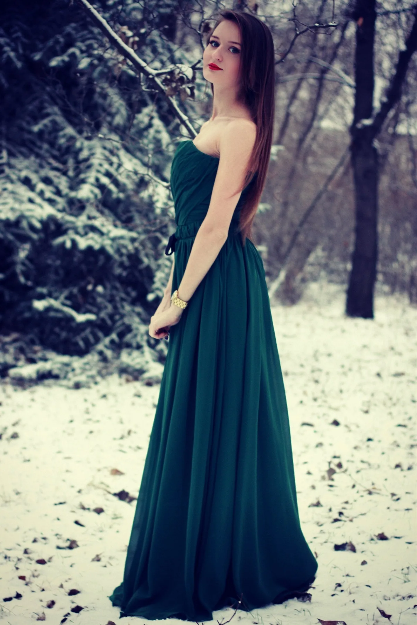 A-line Strapless Floor Length Chiffon Sleeveless Silk Ribbon Prom Dress