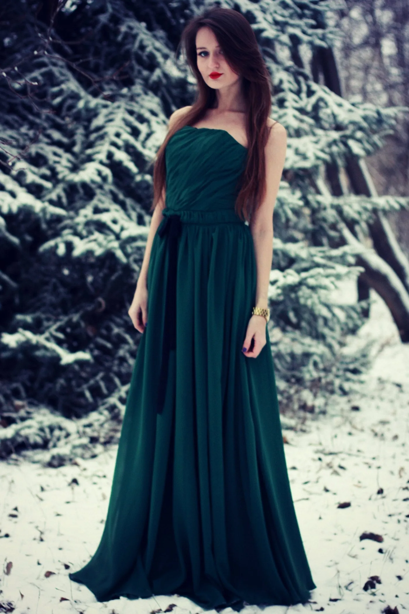 A-line Strapless Floor Length Chiffon Sleeveless Silk Ribbon Prom Dress