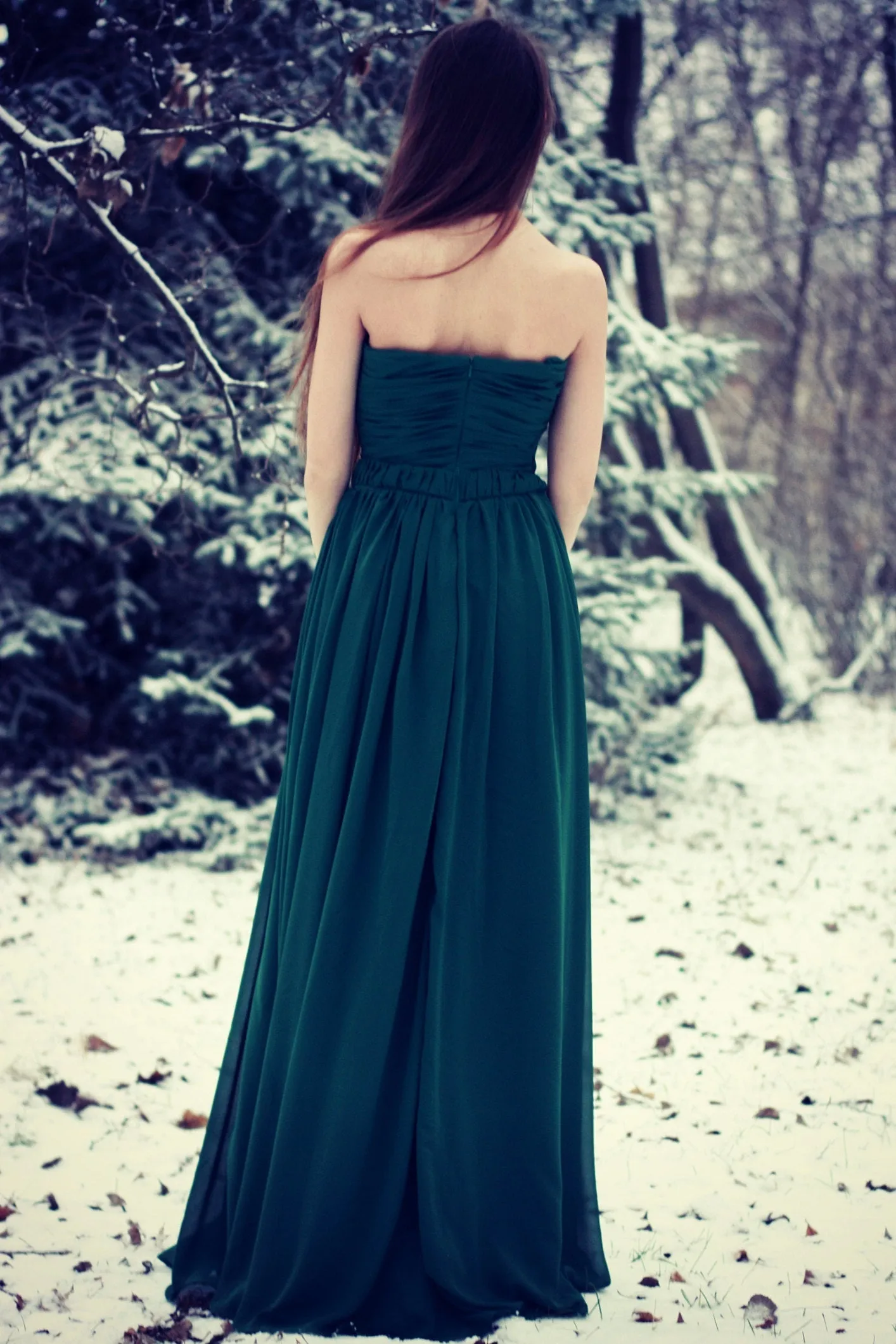A-line Strapless Floor Length Chiffon Sleeveless Silk Ribbon Prom Dress