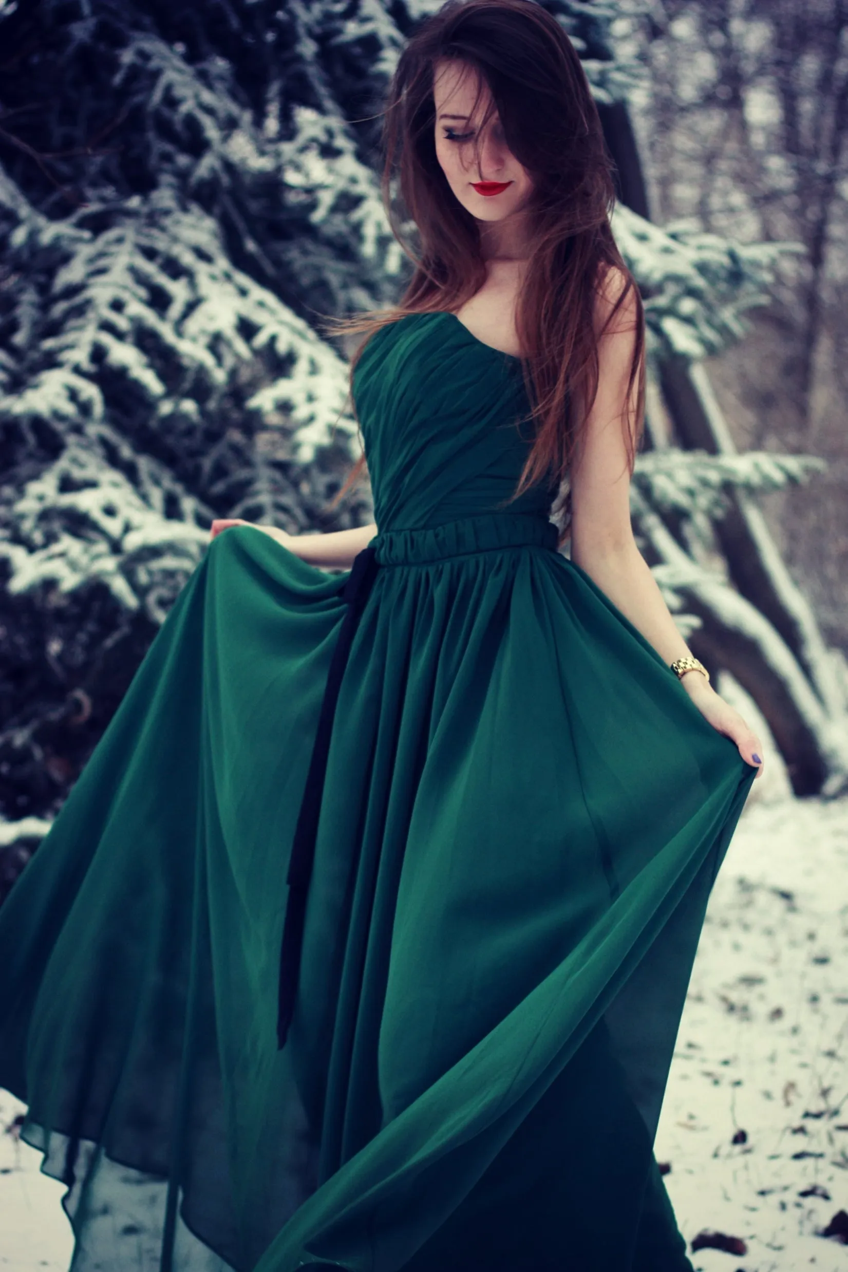 A-line Strapless Floor Length Chiffon Sleeveless Silk Ribbon Prom Dress