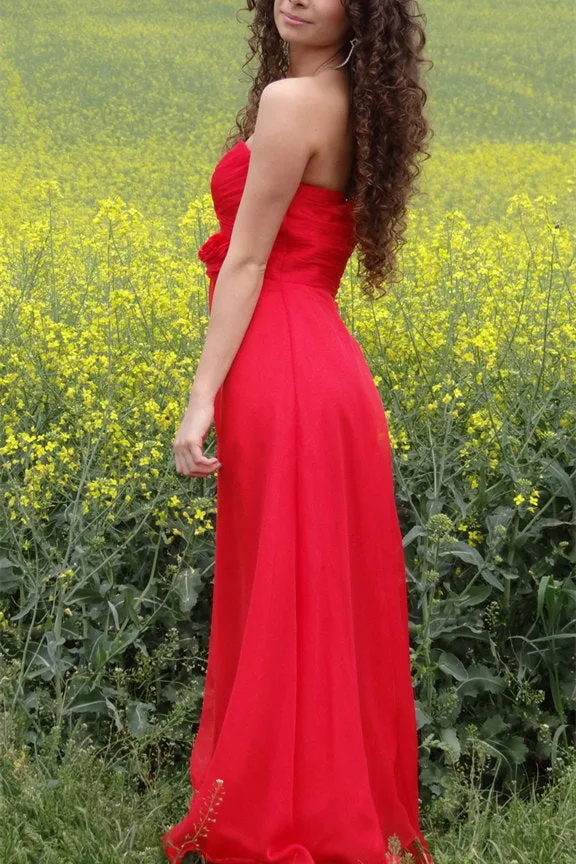 A-line Sweetheart Floor Length Chiffon Handmade Flower Prom Dress