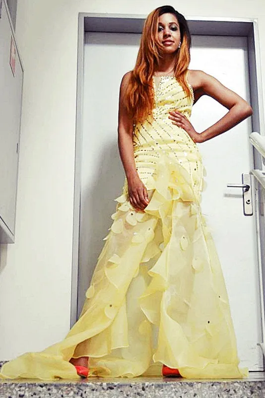 A-line Wide Straps Floor Length Tulle Paillette Prom Dress