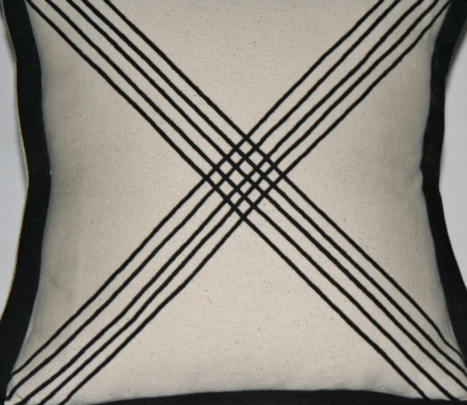 African Tribal Pillow Ivory Black Applique Crossing Paths 16" X 16.5"