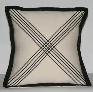 African Tribal Pillow Ivory Black Applique Crossing Paths 16" X 16.5"