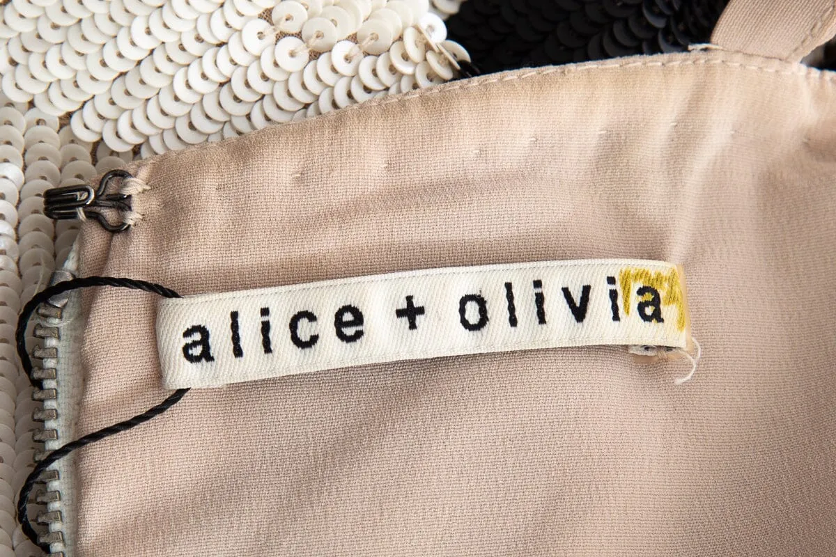 Alice   Olivia Brown and White Sequin and Beaded Sleeveless Dress SZ S