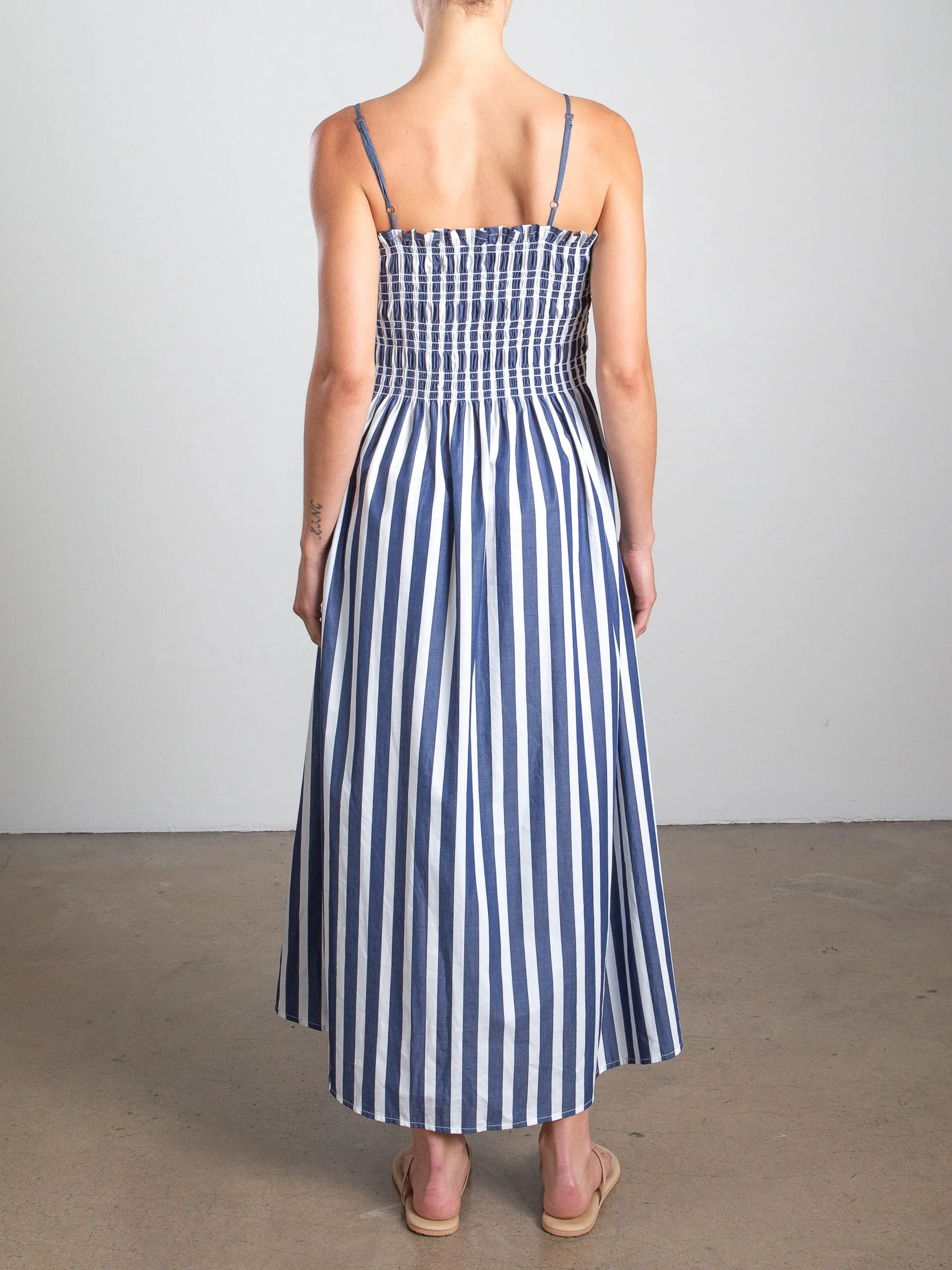 Amelia Dress in Cotton Stripe - Navy