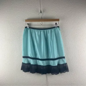 Anthropologie l S Eloise Retro Pinup Robin Blue Silk Lace Ruffle Hem Half Slip