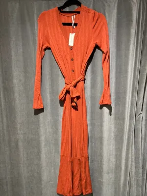 Anthropologie Orange Stretch Cotton Long Sleev Button Down Maxi Dress