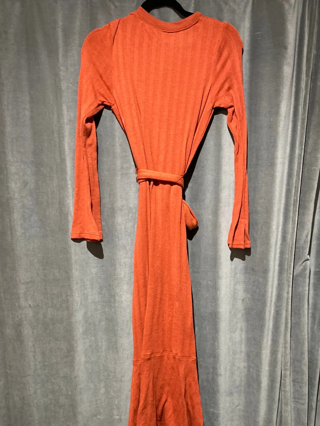 Anthropologie Orange Stretch Cotton Long Sleev Button Down Maxi Dress