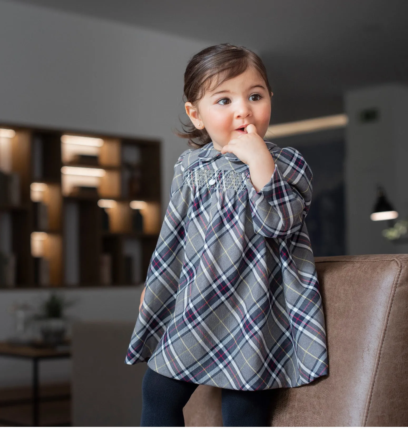 Baby Girl Grey and Blue Tartan Check Dress