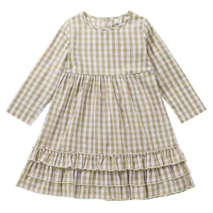 Baby Girls Plaid Long Sleeve Summer Cotton Soft Dress