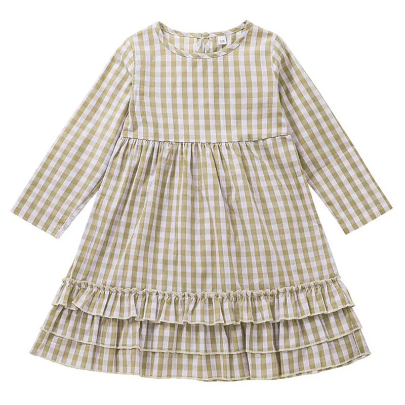 Baby Girls Plaid Long Sleeve Summer Cotton Soft Dress