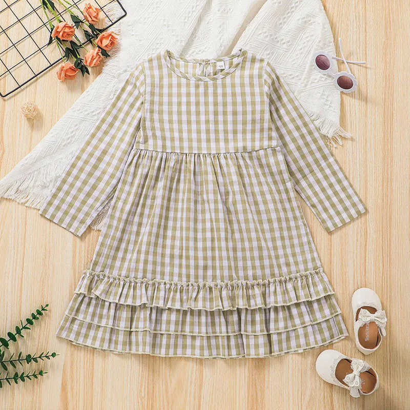 Baby Girls Plaid Long Sleeve Summer Cotton Soft Dress