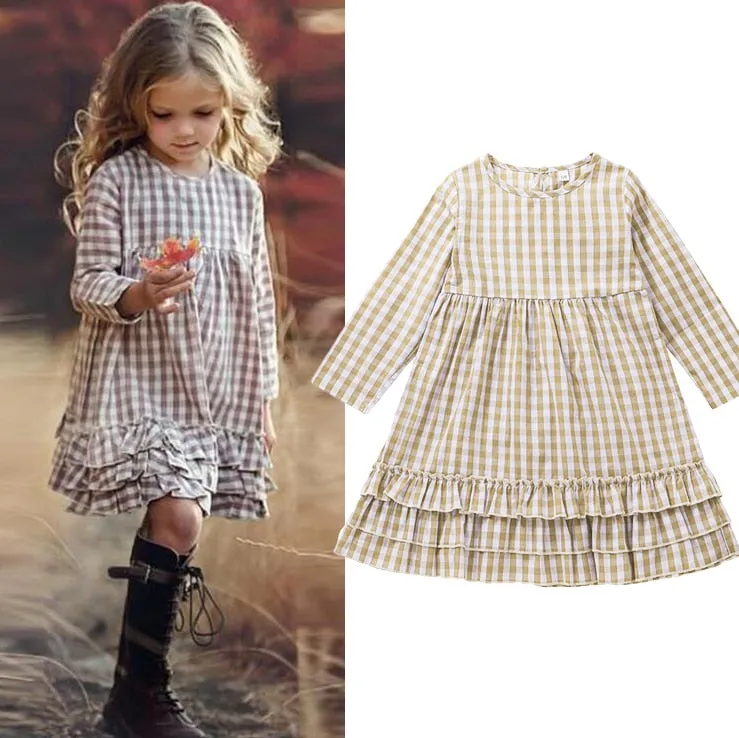 Baby Girls Plaid Long Sleeve Summer Cotton Soft Dress