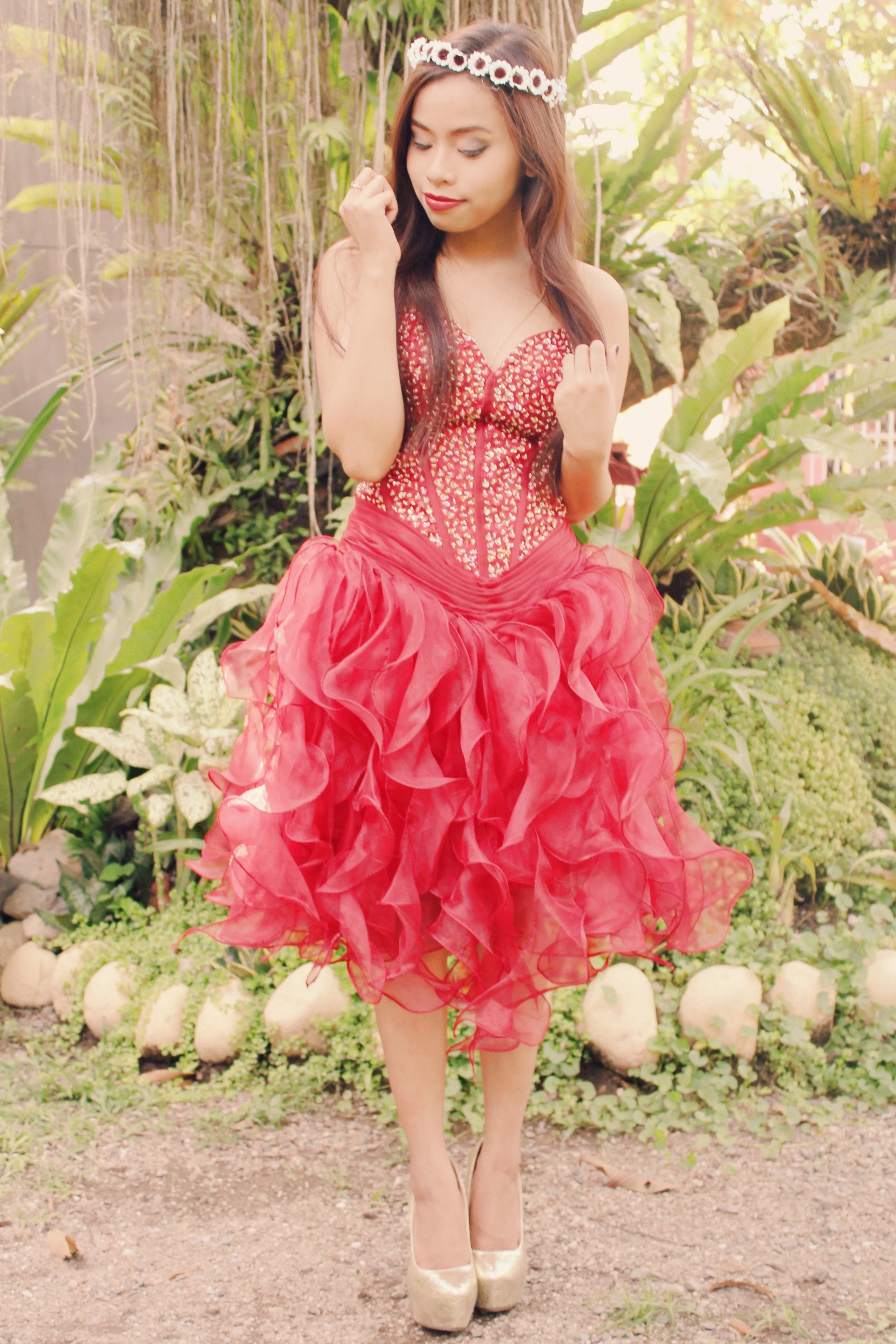 Ball Gown Sweetheart Knee Length Organza Beaded Prom Dress