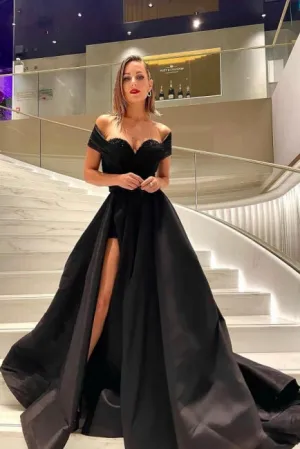 Ballbella Modern Sleeveless Evening Dress With Slit Long Black Sequined