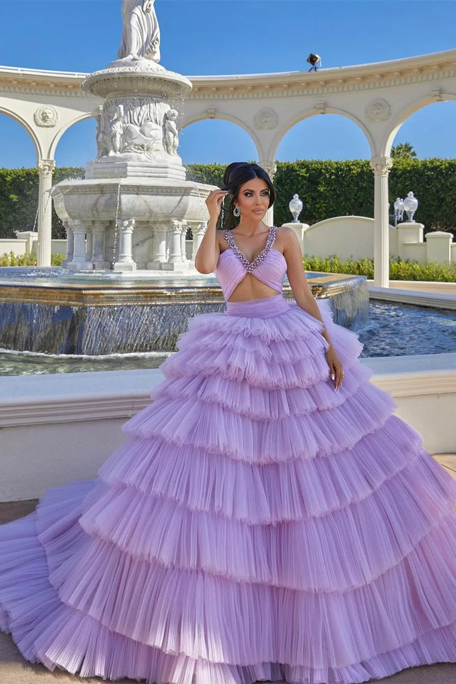Beautiful A-line Lilac Straps Ruffles Sleeveless Prom Dress