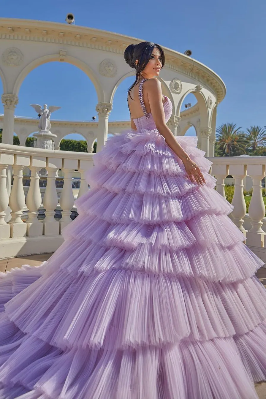 Beautiful A-line Lilac Straps Ruffles Sleeveless Prom Dress