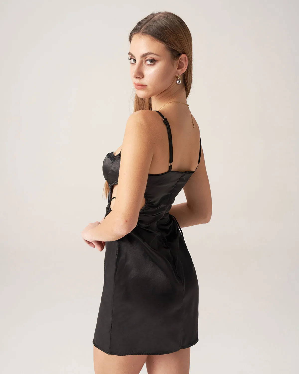 Bettydress-Black Cut-out Slip Mini Dress