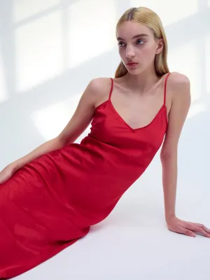 Bias Silk Slip Gown in Red Jacquard