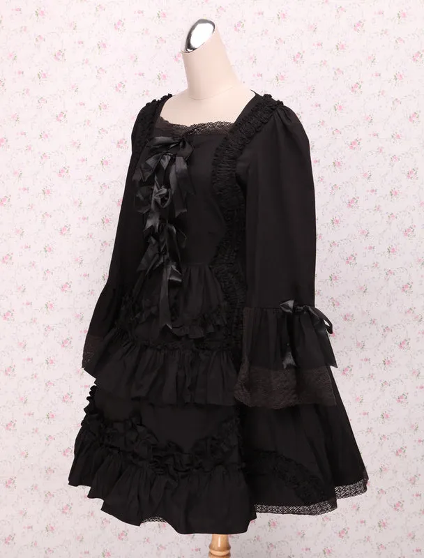 Black Bows Lace Cotton Classic Lolita Dress