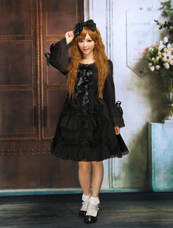 Black Bows Lace Cotton Classic Lolita Dress