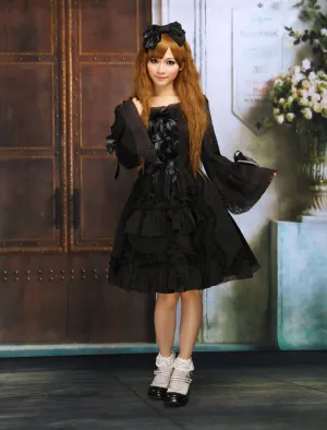 Black Bows Lace Cotton Classic Lolita Dress