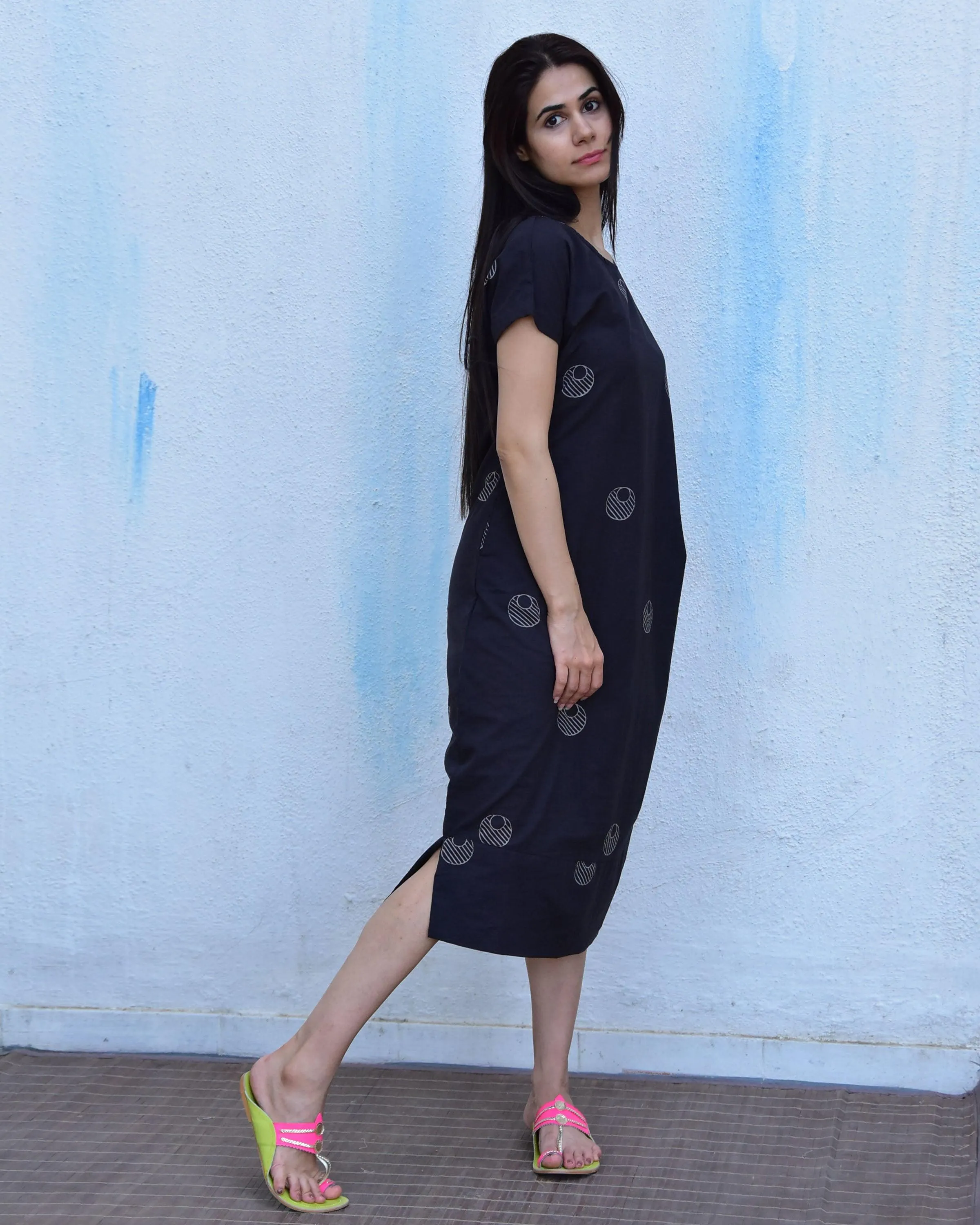 Black Moon Blockprinted Cotton Dress