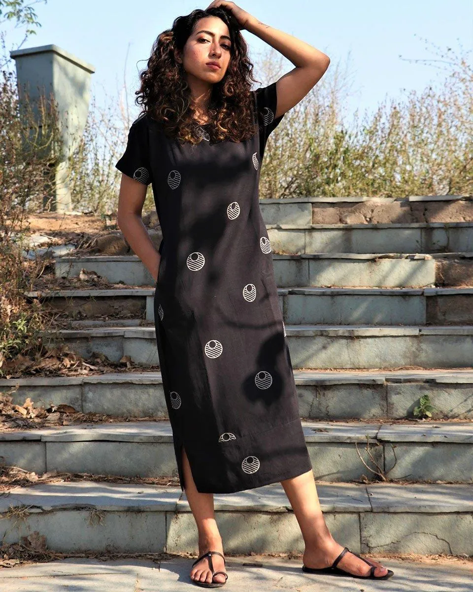 Black Moon Blockprinted Cotton Dress
