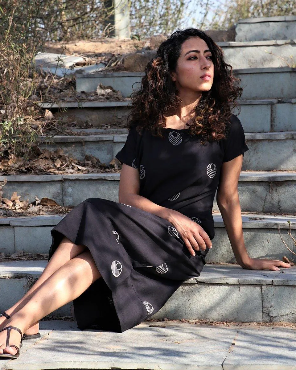 Black Moon Blockprinted Cotton Dress