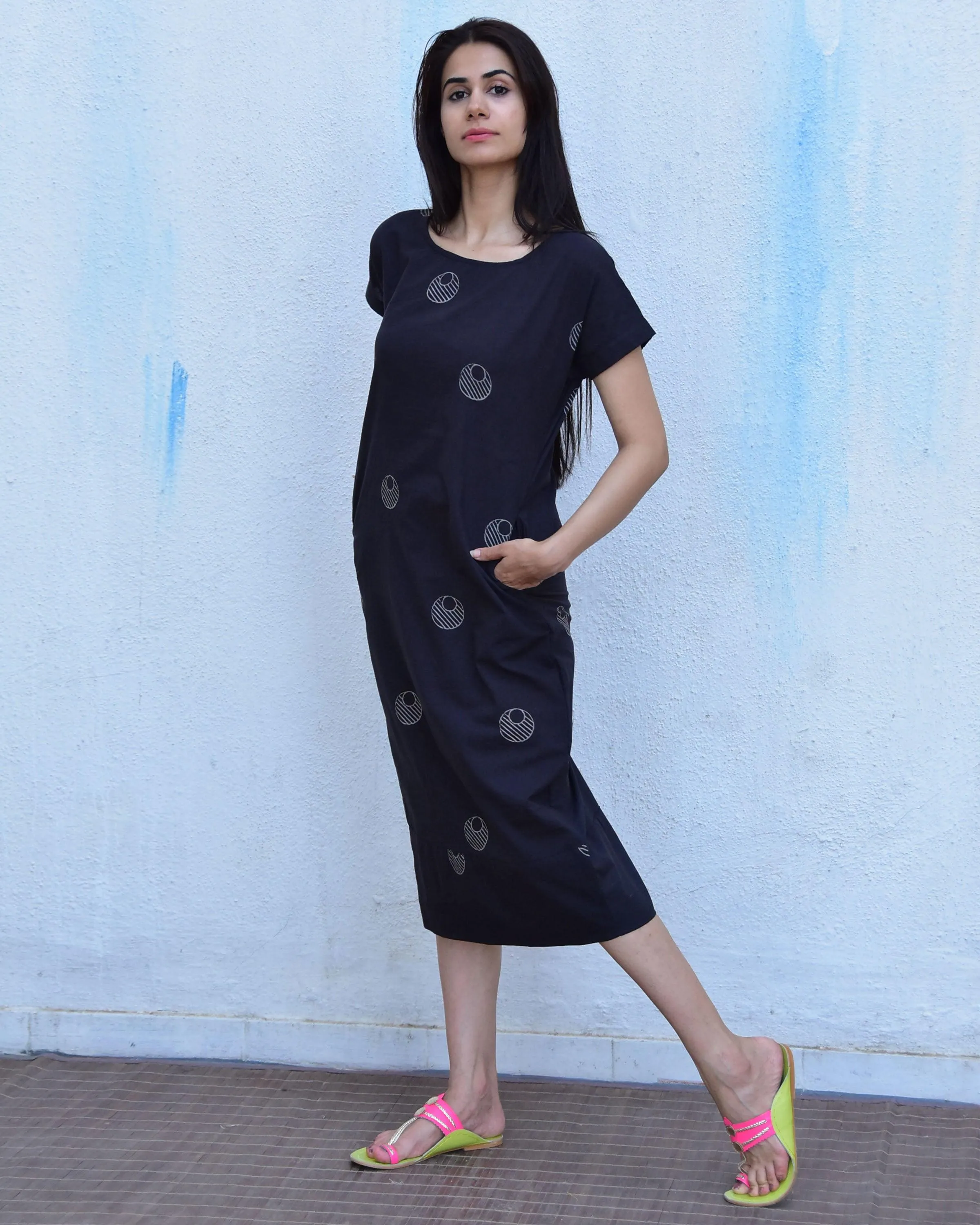 Black Moon Blockprinted Cotton Dress