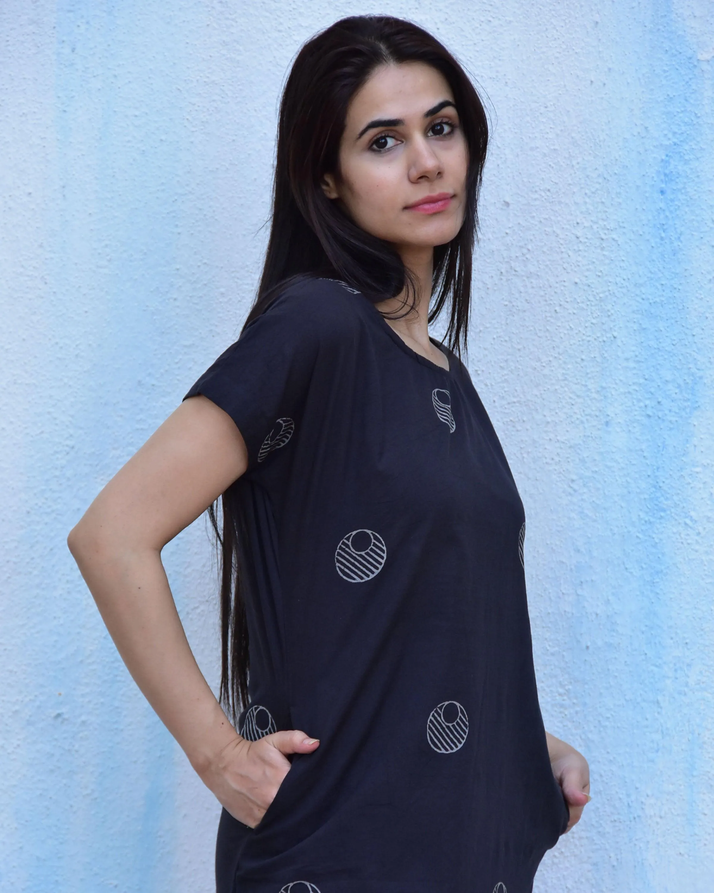 Black Moon Blockprinted Cotton Dress